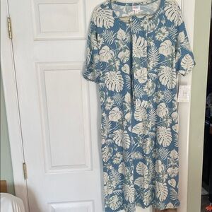 LuLaRoe Blue and White Leaf Print Marly Dress